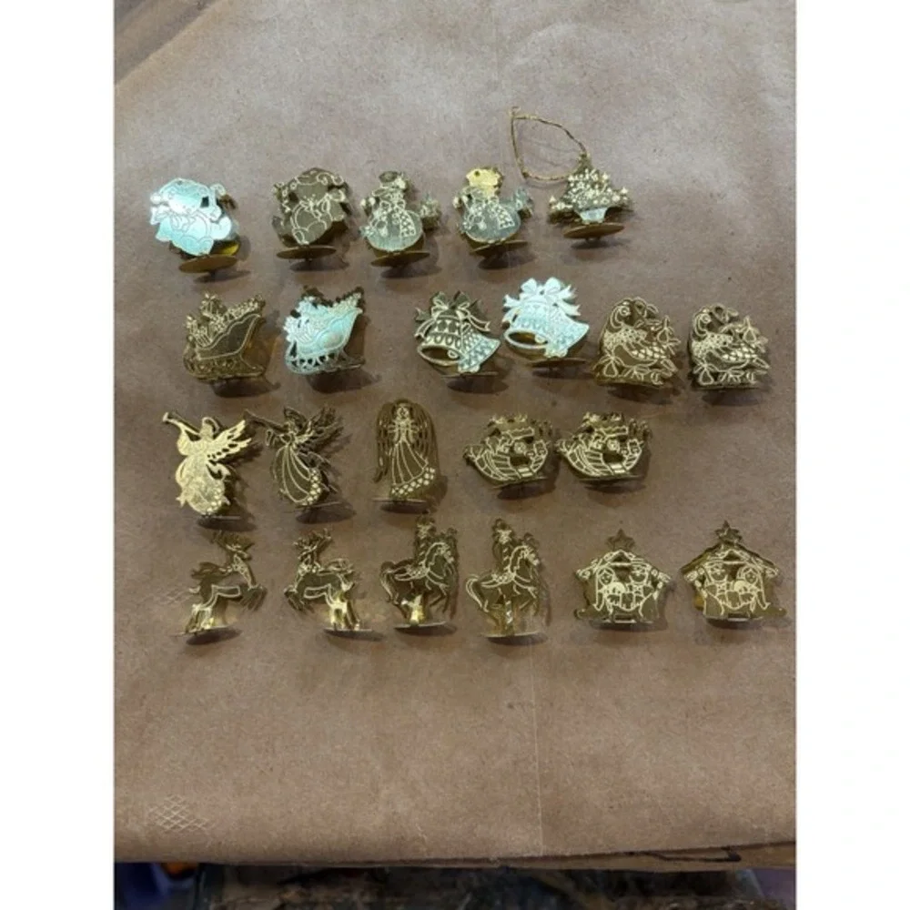 VTG‎ Miniature Thin Metal Brass Christmas Ornament Lot  Thanksgiving Noah's Ark